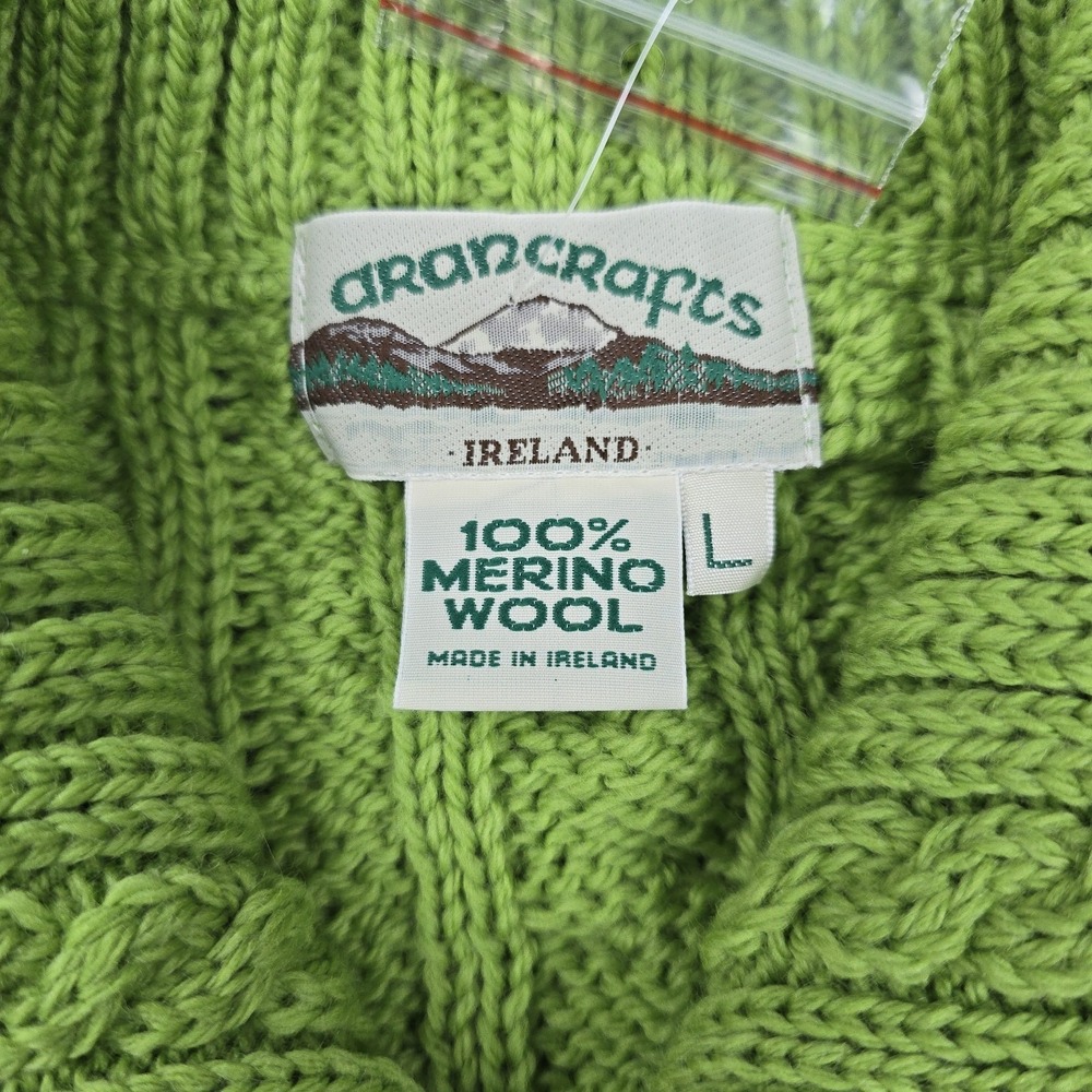 Aran Crafts‎ Irish Merino Wool Zip Cardigan Womens NWT L Green Cable Knit - Picture 4 of 11
